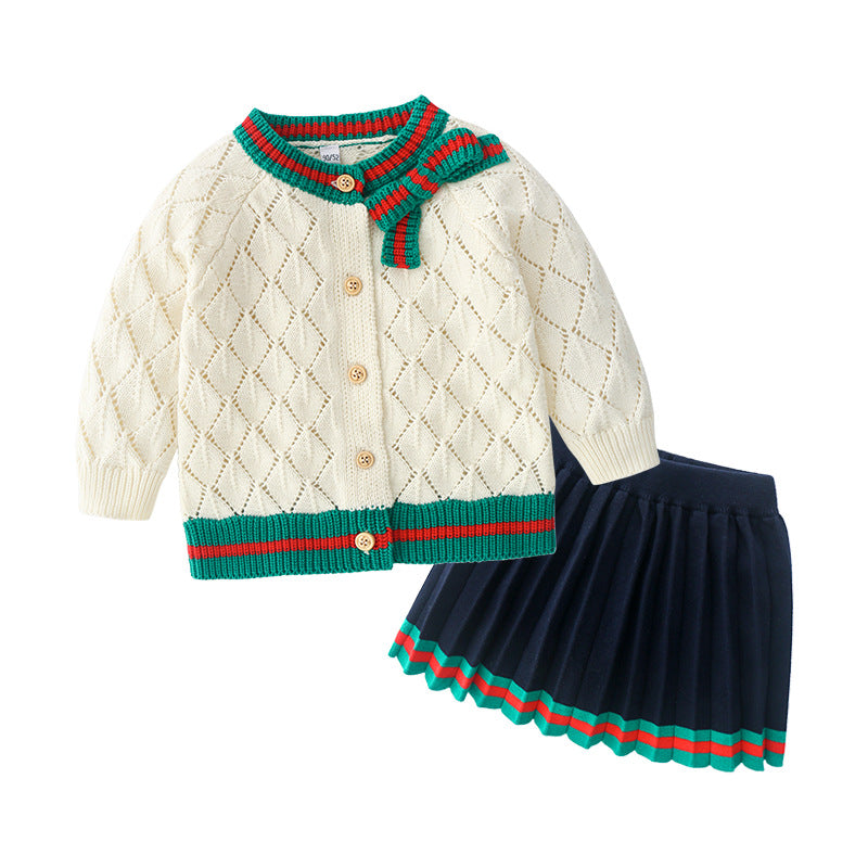 Baby Girl Cotton Knitted Cardigan And Skirt Suit Baby Girl Cotton Knitted Cardigan And Skirt Suit